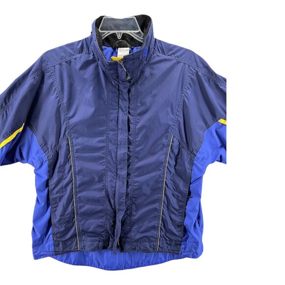 Vintage Womens XL Windbreaker Jacket Hi Lo Blue Multi Hide a Hood Moving Comfort - Picture 5 of 10